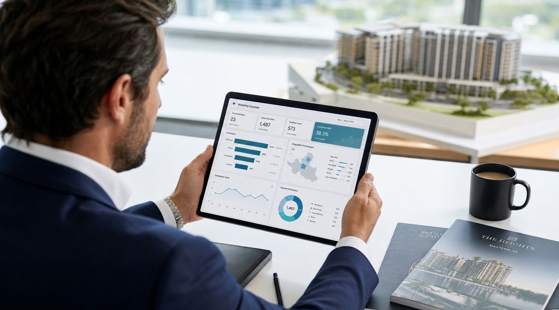 Elige la Mejor Agencia Marketing Digital en México » agencia marketing digital en méxico Un hombre de negocios profesional analizando métricas de marketing digital en su tableta en una oficina moderna.