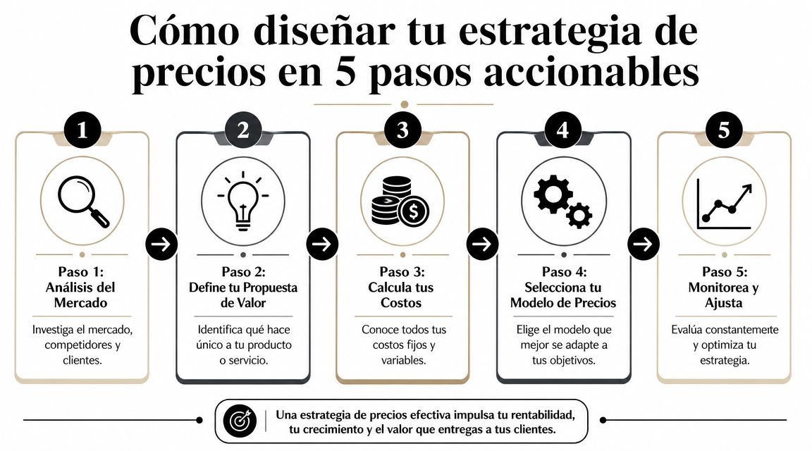 Infografía paso a paso que detalla cómo diseñar una estrategia de precios efectiva para tu negocio.