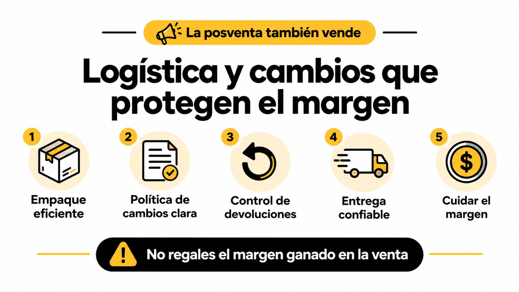 Infografía sobre logística, devoluciones y protección de márgenes de beneficio en ventas para tiendas en línea.